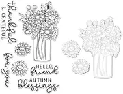 Flower Dies and Stamp Sets for Card Making DIY Scrapbooking Hello Friend Autumn Blessing Words Transparent Silicone Stamp for Paper Craft Art Supplies Embossing Stencil Cutting Dies