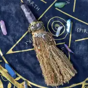 Amethyst Witch Broom Witchcraft Supply Straw Broomstick Pagan Altar Cleansing