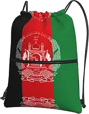 EdWal Flag Of Afghanistan Print Drawstring Backpack Gym Bags Sports Bags With Zipper Pocket For Travel Swimming Beach, Black, One Size