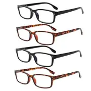 4 Pack Reading Glasses for Women/Men Spring 2 Black 2 Tortoise 1.5 Diopters