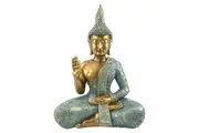 46cm Aqua/Gold Rulai Buddha at Peace - Tranquil Home Decor Accent