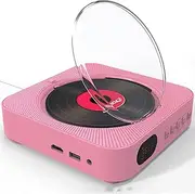 CD Player with Remote Control Built FM Bluetooth,CD Player with Built-in Speakers,Wall CD Player for Home, Mini DVD Player for Car and Outdoors,Pink