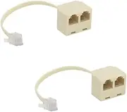 GFORTUN Beige 6P4C 4 Pin RJ11 Dual Female to RJ11 4 Pin Male Socket Plug Cord 2-Way Cable Splitter Adapter for Landline Telephone (2 Pack)