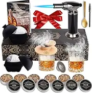 Whiskey Smoker Kit - Cocktail Smoker Kit with Torch, 2 Whiskey Glasses, 2 Ice Ball Makers, 6 Flavors Wood Chips - Old Fashioned Smokers - Bourbon Drink Smoking Set - Whiskey Accessories Gifts for Men