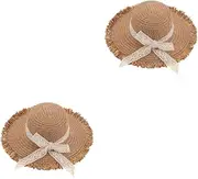 [WRITWAA] 2pcs Small Rag Doll Hat Guinea Pig Knitted Hat Small Sombrero Hat Tiny Straw Hat Simulated Mini Hat Garden Sun Bucket Cap Cat Sun Hat Dollhouse Straw Hats Tiny Hat Khaki