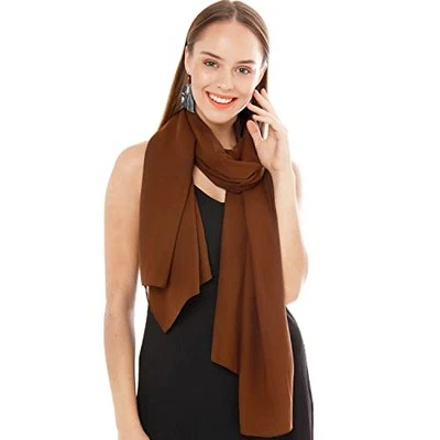Sheer Chiffon Scarf For Women. Breathable Lightweight Solid Color Soft Brown