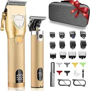 Hair Clippers Cordless Hair Trimmer Professional Barber Clippers Electric Haircut Machine Rechargeable Detail Trimmer Hair Clippers Kit (Gold)