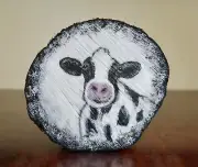 Hand Painted Black and White Painting on Wood Slice