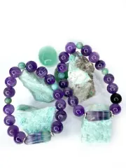 Amethyst Fluorite Amazonite Bracelet 925 Sterling Silver