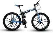Mountain Bike, 24" Unisex Double Disc Brakes Mountain Bike Fast and Light21 Speed Double Shock Absorption High Carbon Steel Frame Bicycle,BlackBlue