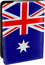 [EdWal] Australian Flag Print Passport Cover with Credit Card Holder Leather Passport Case, for Women Men Family ID Travel, Black, One Size