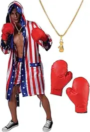 Maxim Party Supplies Adult Satin American Flag Boxing Costume with Robe and Shorts for Men
