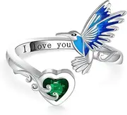 [Cujiesp] Hummingbird Rings 925 Sterling Silver Hummingbird Open Rings Hummingbird Jewelry for Women Girlfriend Wife Mom Girls Bird Lover Gifts, Sterling Silver, Cubic Zirconia