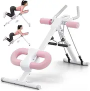 Adjustable Ab Machine Full Body Workout, Foldable Abs Workout Equipment with 2 Slope & 5 Height Adjustments, 100kg Load Bearing, Abdominal Exercise Work Out Equipment for Home Gym Pink