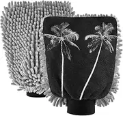 XYMZR Black White Palm Tree Absorbent Microfiber Car Wash Mitt, Funny Cute Anime Scratch Free for Cars Cleaning, Home Cleaning Mitts, 2 Pack, 10.24” L x 7.09” W