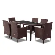 Coogee 7PC Dining Table Set Wicker Furniture- Brown