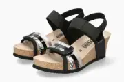 Mephisto Womens Lucia Leather Wedge Sandal - Black Bucksoft NEW