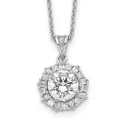 Sterling Silver Cheryl M Rhodium-Plated Brilliant-Cut And Emerald-Cut Cz Halo 18 Inch Necklace