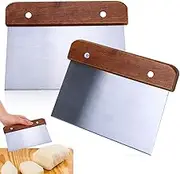 Stainless Steel Bench Scraper with Wooden Handle, 2 Piece Stainless Steel Dough Cutter with Wooden Handle, Wood Handle Bench Scraper for Pastry Cookies