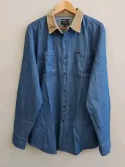 Brixton Reserve Snap Button Western Shirt Blue Washed Denim Corduroy Men's XL