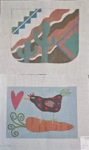 Lot Of 2 Hand Painted Needlepoint Canvas Needle Nook La JOLLA Cactus Carrot Bird