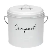 Ladelle Enamel Eco Kitchen Scraps Compost Bucket with Filter White