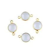 Lite Blue Chalcedony Yellow Gold Plated DIY Double Bail Connector Lot of 4 Pcs