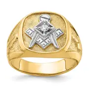 14k Yellow u0026 Rhodium Gold with White Rhodium Men's Polished and Textured Diamond Blue Lodge Master Masonic Ring