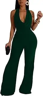 [GHAKKE] Women Sexy Halter Neck Nightclub Jumpsuits Deep V Neck Sleeveless Backless Slim Fit Long Pants Party Cocktails Rompers