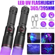 365/395nm UV Light Blacklight LED Flashlight USB Charging Zoomable Inspect Torch