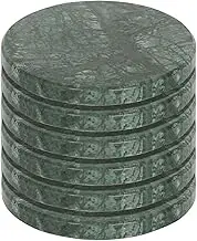 Argon Tableware Green Marble Coasters - 10cm - Pack of 6 - Round Drink Placemats Reusable Dining Table Drink Coaster Placemats Drinking Glass Mat Cup Bar Mats for Table Setting, Restaurants