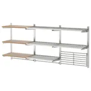 KUNGSFORS susp rail/shelf/rail/wall grid, stainless steel/ash veneer