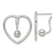 Sterling Silver Polished Heart W/Drop And Dangle Ball Threader Post Earring