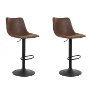 Set of 2 Gas Lift Bar Stools Brown