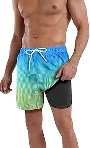 [QRANSS] Mens Swim Trunks Compression Liner Quick Dry 5.5'' Swimwear Swim Shorts with Boxer Brief Lined