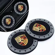 Porsche Coaster Insert for Panamera Cayenne Macan Boxster Taycan Cayman 718 911 - Anti Slip Car Cup Coaster, Black