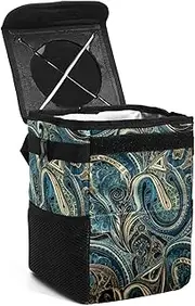 Car Trash Can with Lid,Bag Hanging Storage Pockets Leak-Proof,Portable Garbage Bin,Abstract Retro Cashew Flower Paisley
