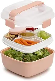 Goodful Stackable Lunch Box Container, Bento Style Food Storage with Removeable Compartments for Sandwich, Snacks, Toppings & Dressing, Leak-Proof and Made Without BPA, 56-Ounce, Blush