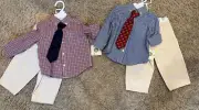 NWT Little Me boys sz 12m woven pant sets w/ tie