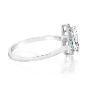 Sterling Silver Rhodium Plated Pear Shaped Blue And White Zirconia Ring, M