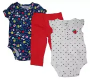 Carter's Baby Girls Bodysuit Pants 3PC Set Floral Navy Red White Dots 12M