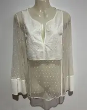 OffWhite Long Sleeve Sheer Lace Top/ Embroidery SizeXL Witchery GC