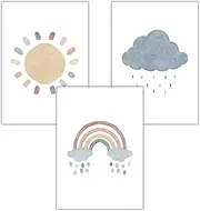 Nursery Pictures Boho Set of 3 Posters Decoration Baby Room for Daughter Son Rainbow Cloud Sun