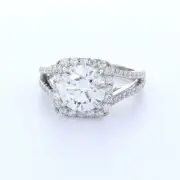 2.30 CT H-VS2 Round Cut Earth Mined Certified Diamonds 18k Gold Halo Accent Ring