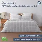 Dreamaker 225TC Cotton Washed Comforter Set Pillowcases Checkered-Grey King