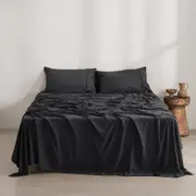 Dreamaker Superfine Washed Microfibre Sheet Set Black King Bed