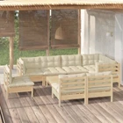Outdoor Lounge Set 9 Pcs Modular Segment Patio Sofa With Cushions Solid Pinewood