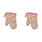 2x Annabel Trends Linen Single Oven Mitt Kitchen Cooking Glove 18x26cm Confetti
