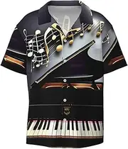 [HJLUUFT] Music Note Pianos Men's Shirts,Classic Hawaiian, Cuban Styles,Vacation Wear - Breathable Button Down Shirts for Men