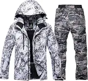 [7HAHA3] Men's Ski Suit Hip-hop Style Coat Snowboard Jackets and Pants Outdoor Waterproof Wear Windproof Snowsuit